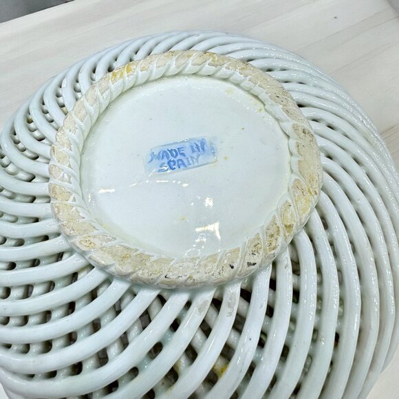 Hand Painted Reticulate Floral Plate Round 3D Pottery Decorative Spain Vintage - Picture 4 of 4